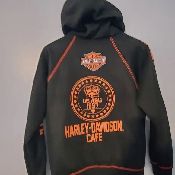 Vintage Y2k Harley Davidson Medium Full Zip Up Hoodie Las Vegas 1997 Bikecore - Picture 3 of 12